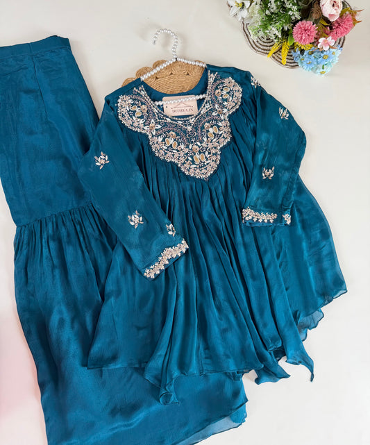 K637 - Chinnon Handwork short Top with sharara pants