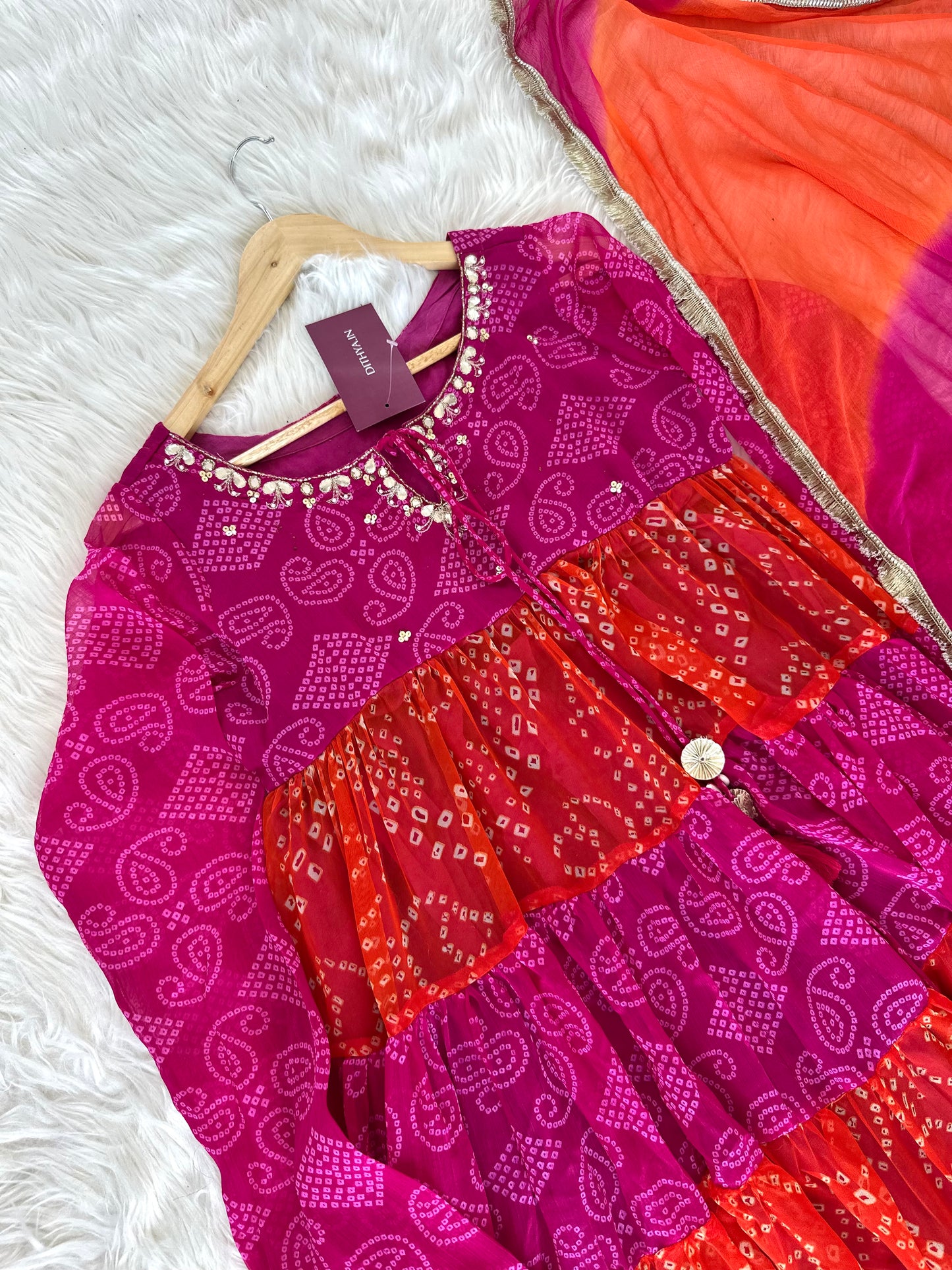 K434 - Chinnon Leheriya Anarkali with pants and dupatta