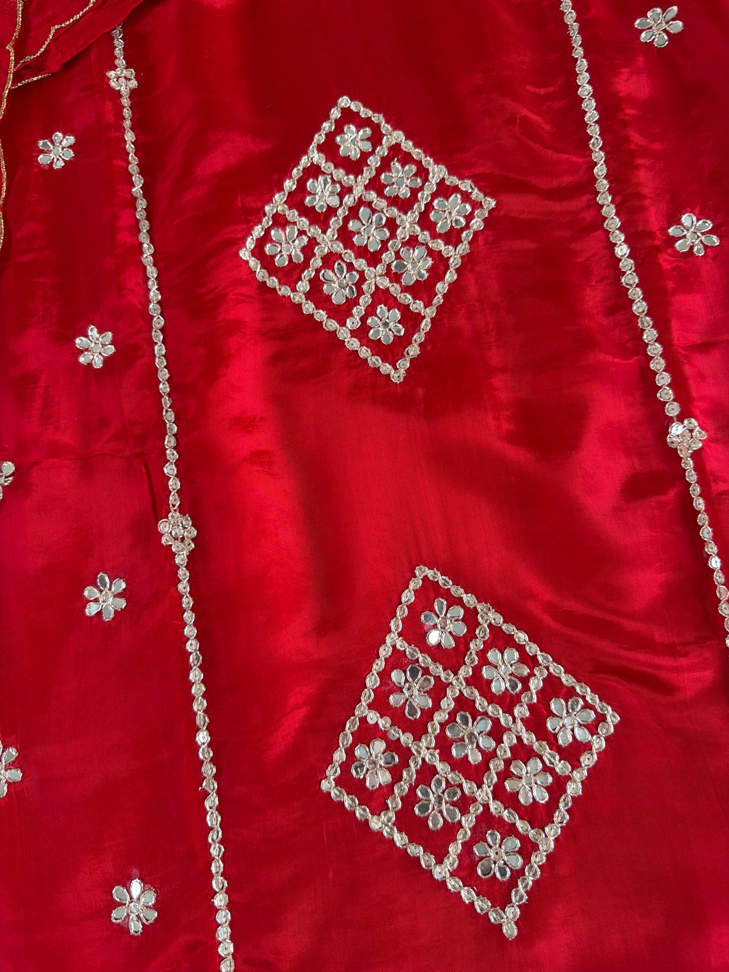 K375 - Pure crape gota work short Kurti with divider pants and dupatta
