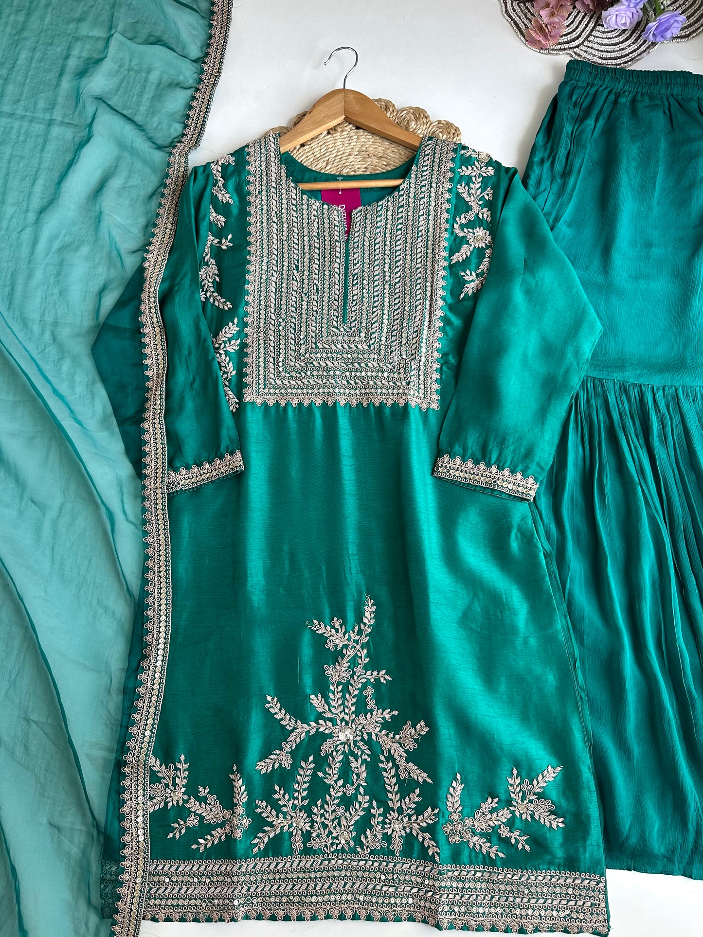 K199 - Russian silk handwork Kurti with sharara and dupatta