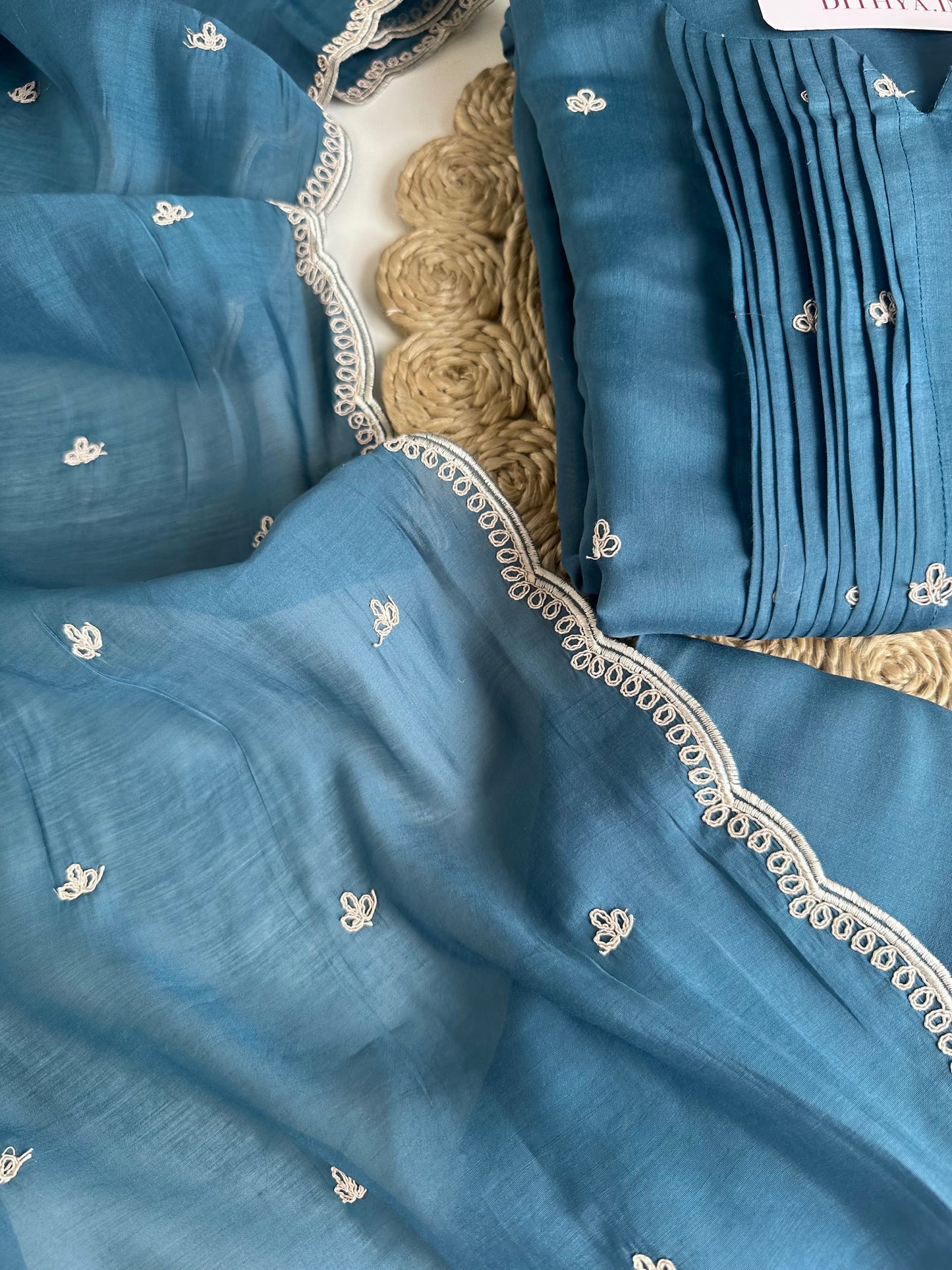 K487 - Mul Chanderi handwork Anarkali with pants and dupatta