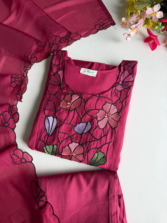 K156 - Surat Mul chanderi embroidered Anarkali with pants and dupatta