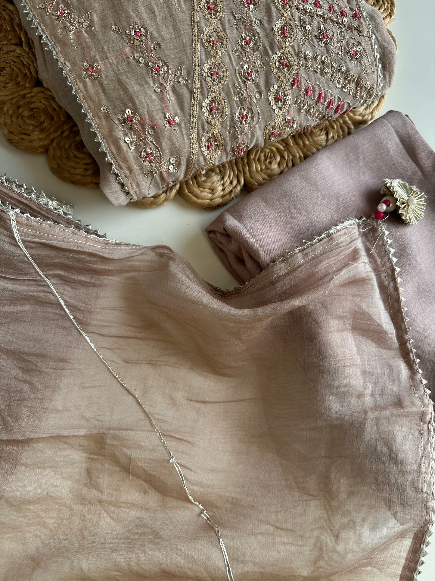 K486 - Mul Chanderi handwork Anarkali with pants and dupatta