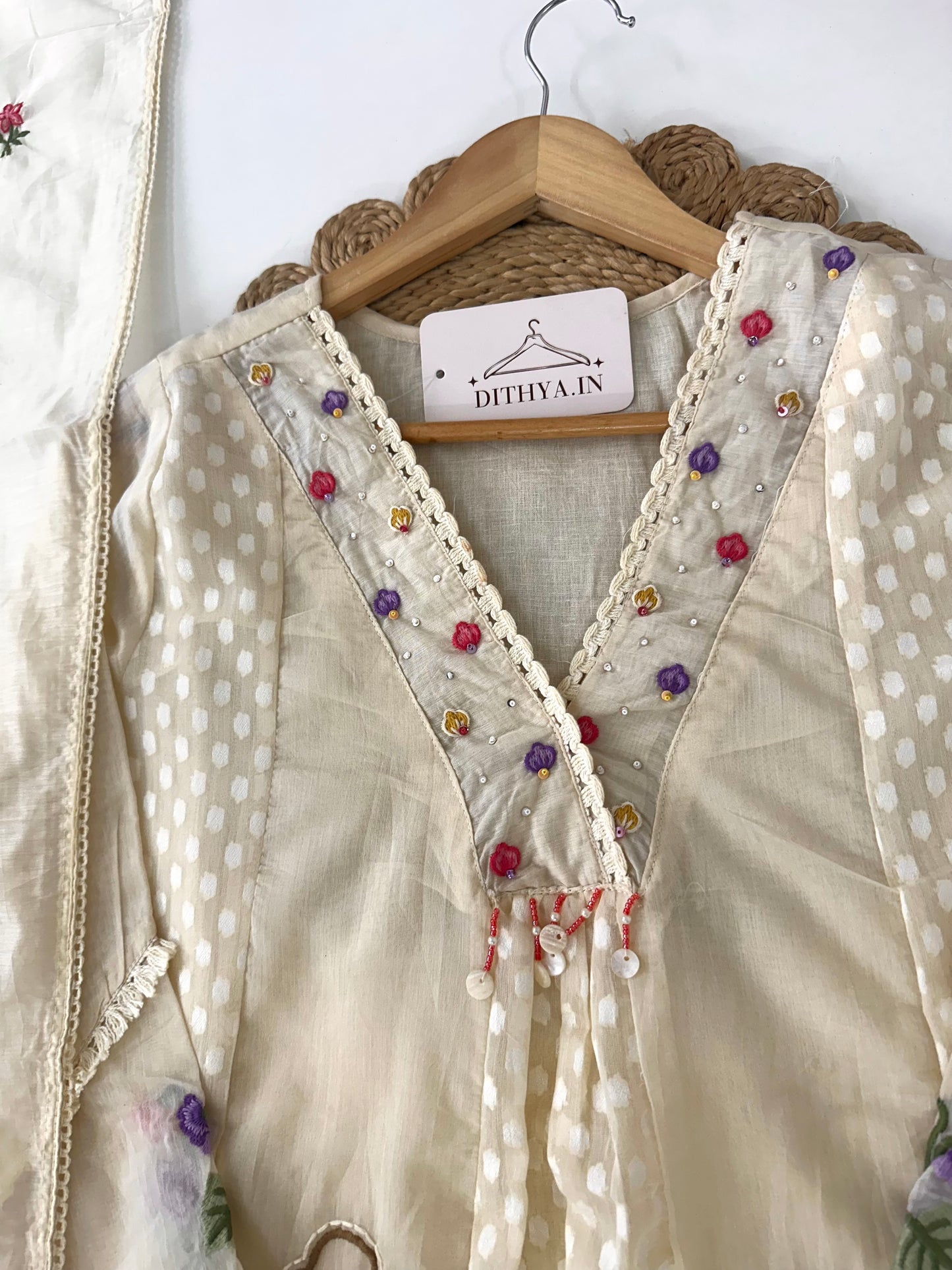 K380 - Mul chanderi embroidered Anarkali with pants and dupatta