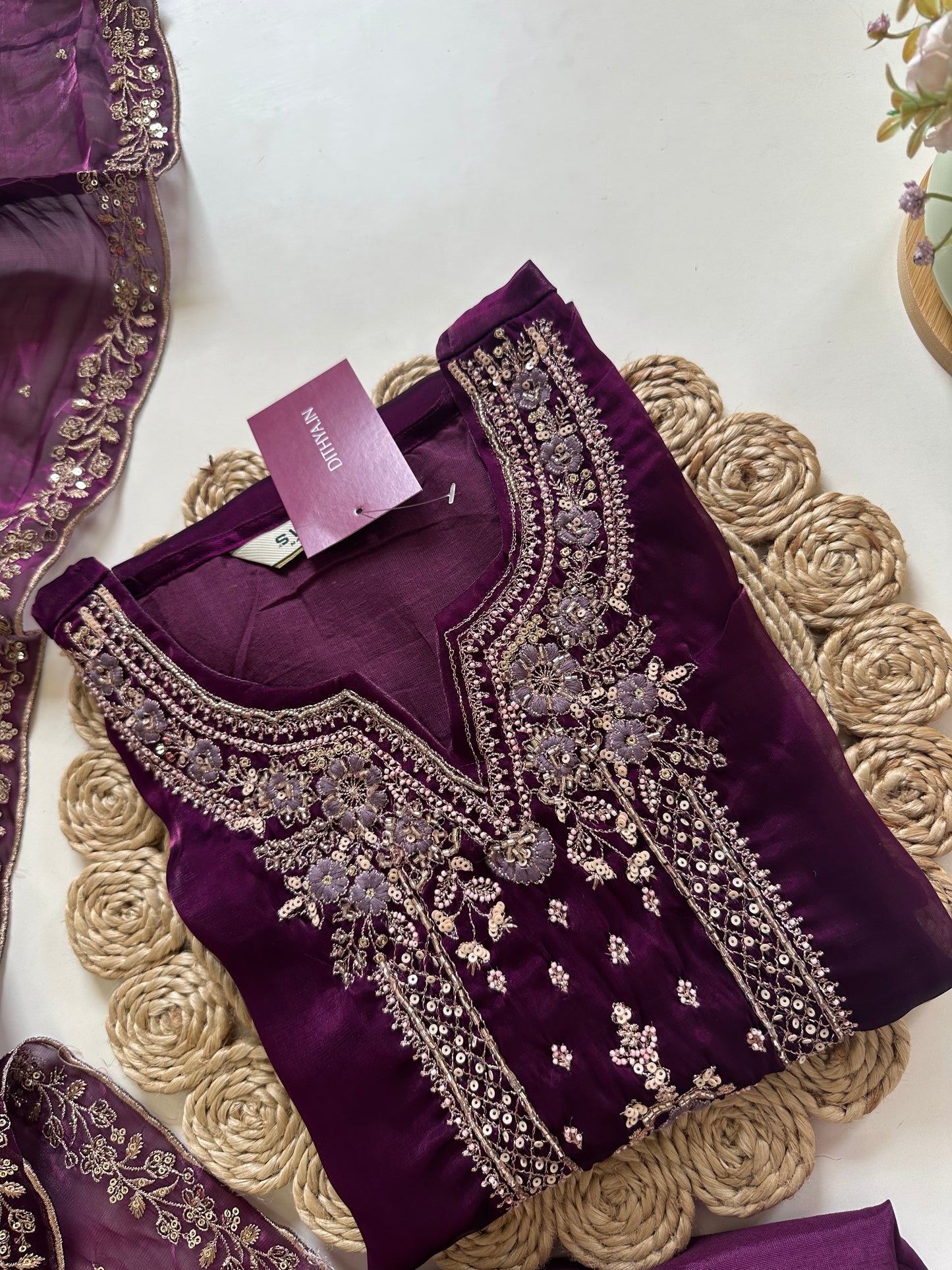 K139 - jimmy silk handwork straight kurti with pants and dupatta .