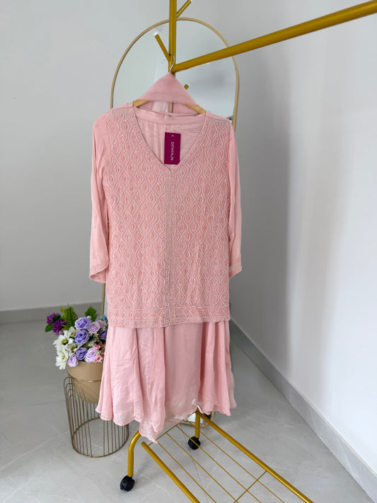 K522 - Pure chinnon handwork Kurti with palazzo and dupatta
