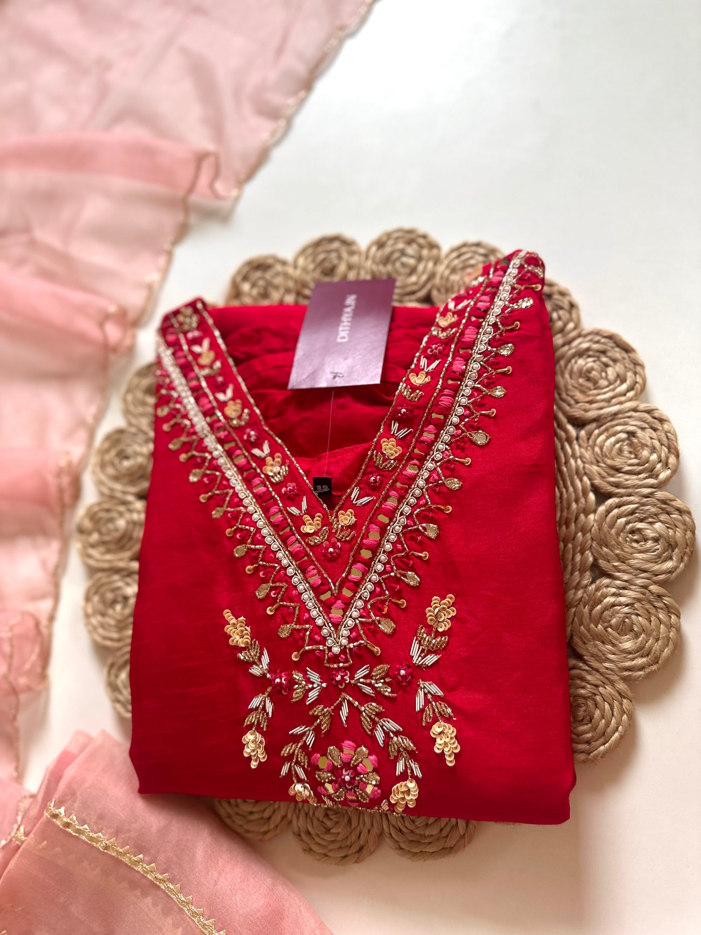 K189 - Handwork Russian silk Anarkali with pants and organza dupatta.