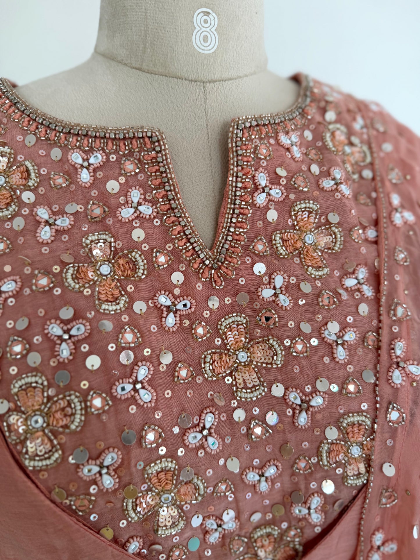 K287 - Mul chanderi handwork aline Kurti with pants and dupatta