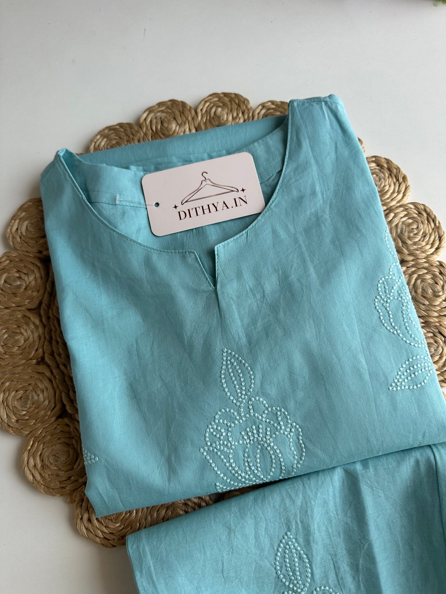 K237 - Mul cotton embroidered straight Kurti with pants