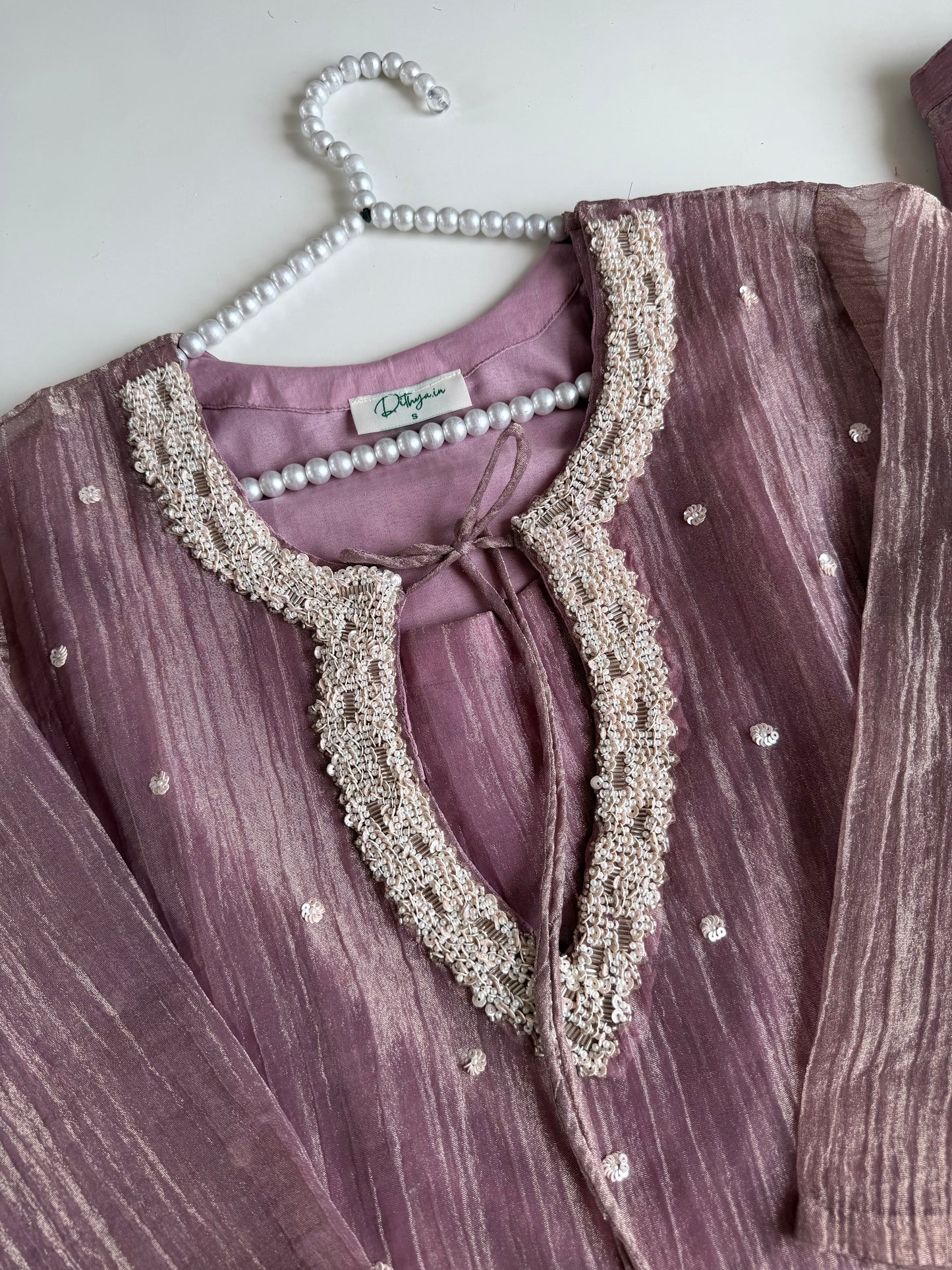 K734 - Tissue silk handwork aline Kurti with bustier and divider pants