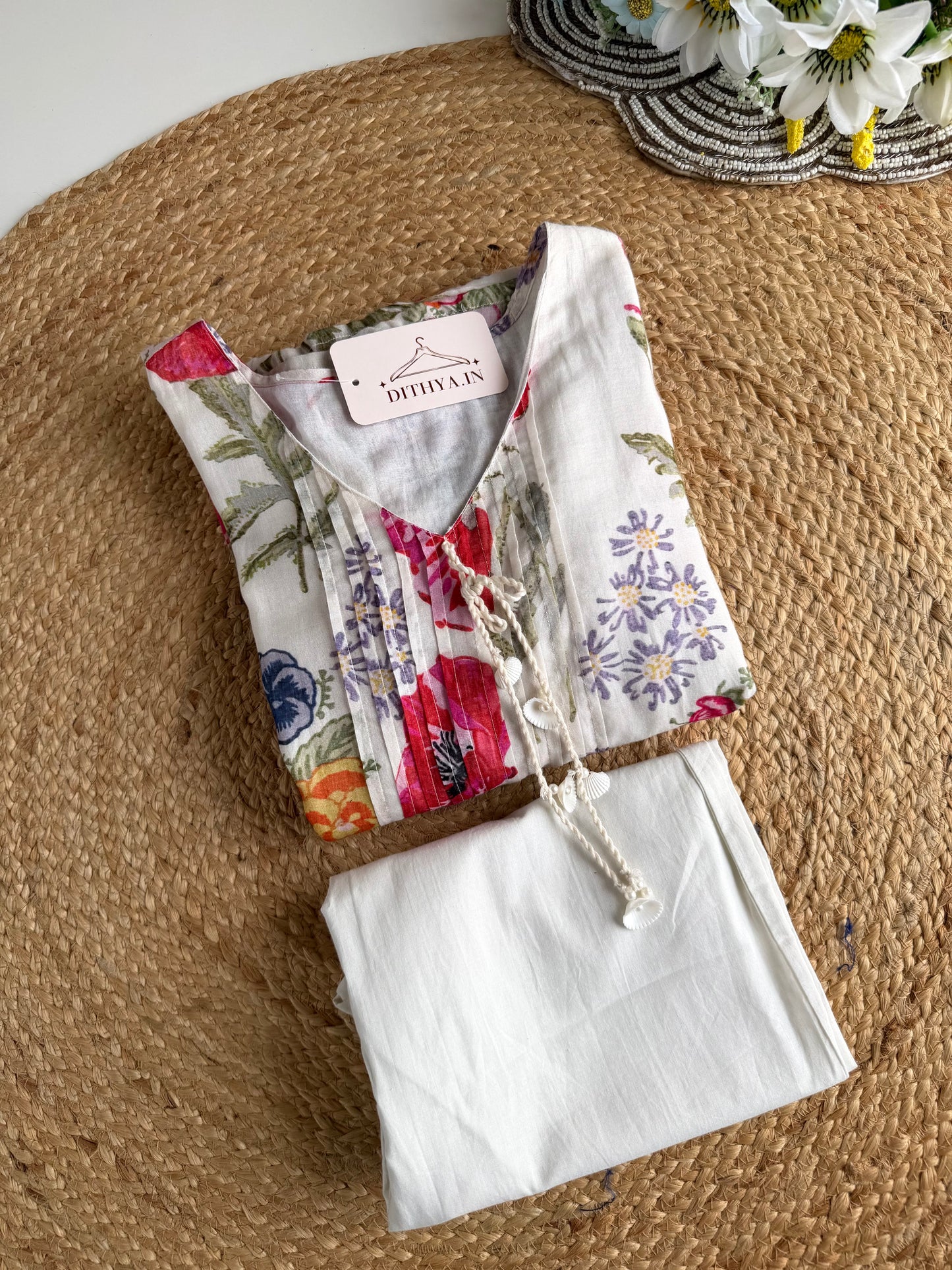 K455 - Mul cotton printed Aline Kurti with pants