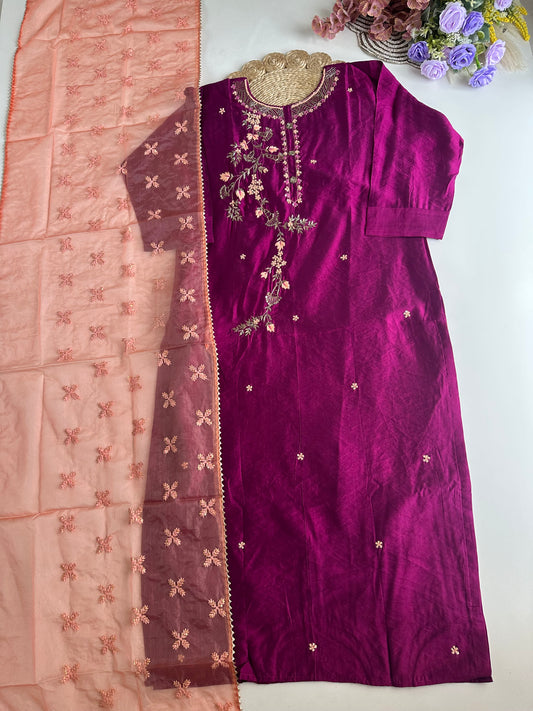 D285 - Dola silk straight kurti with pants and dupatta