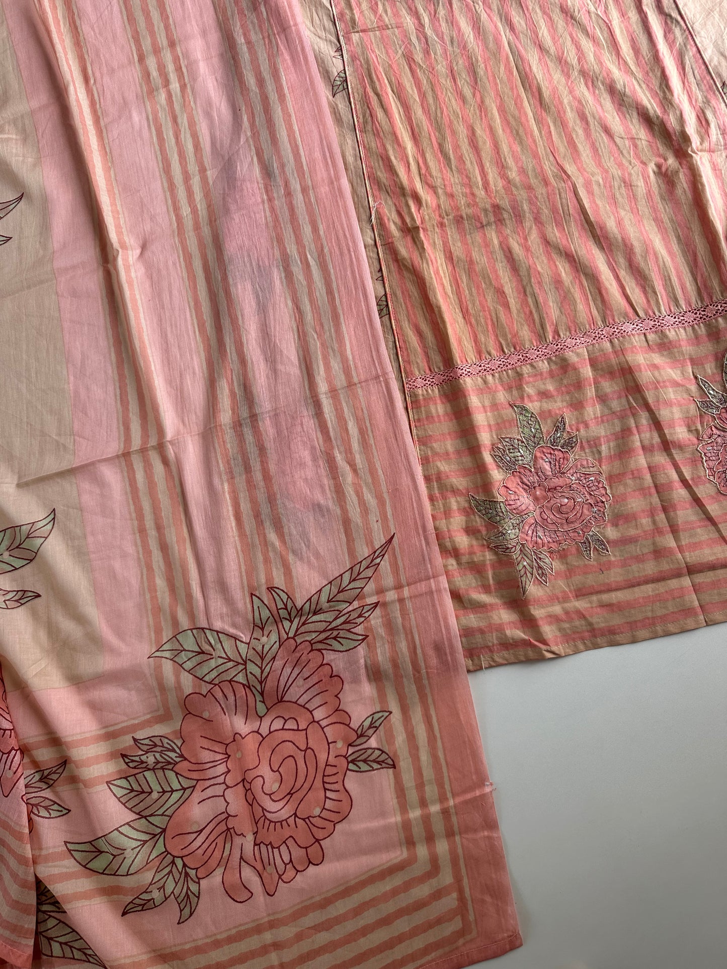 K629 - Mul cotton embroidered Aline Kurti with pants and dupatta