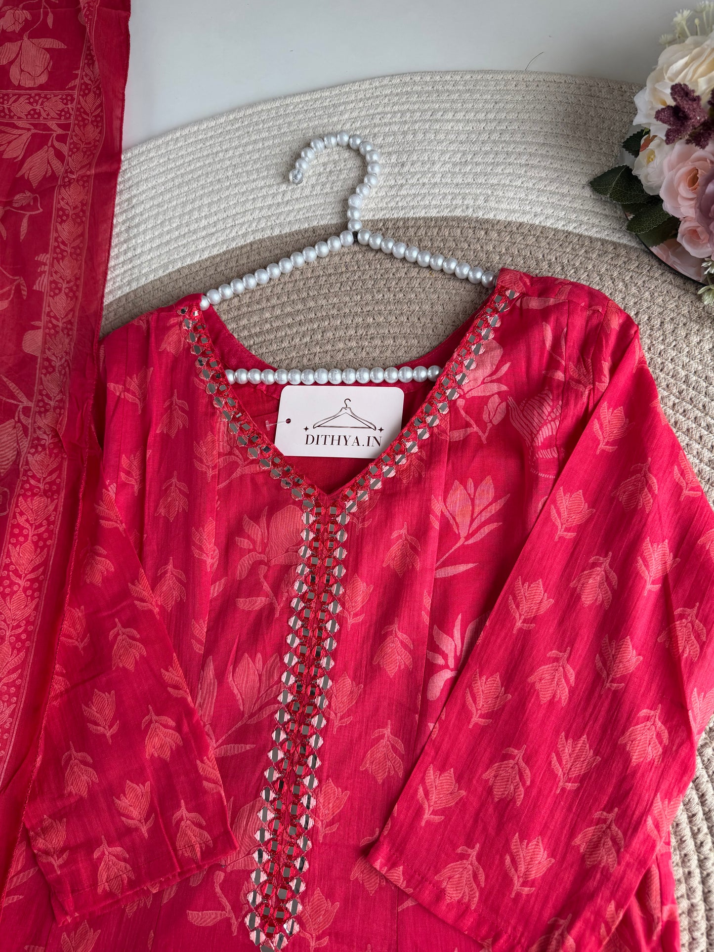 K559 - Mul cotton printed Anarkali with pants and dupatta in 2 colours