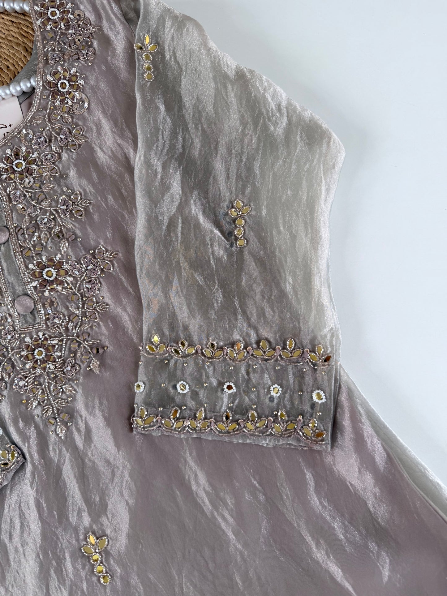 K615 - Glass Tissue handwork Anarkali with pants and dupatta