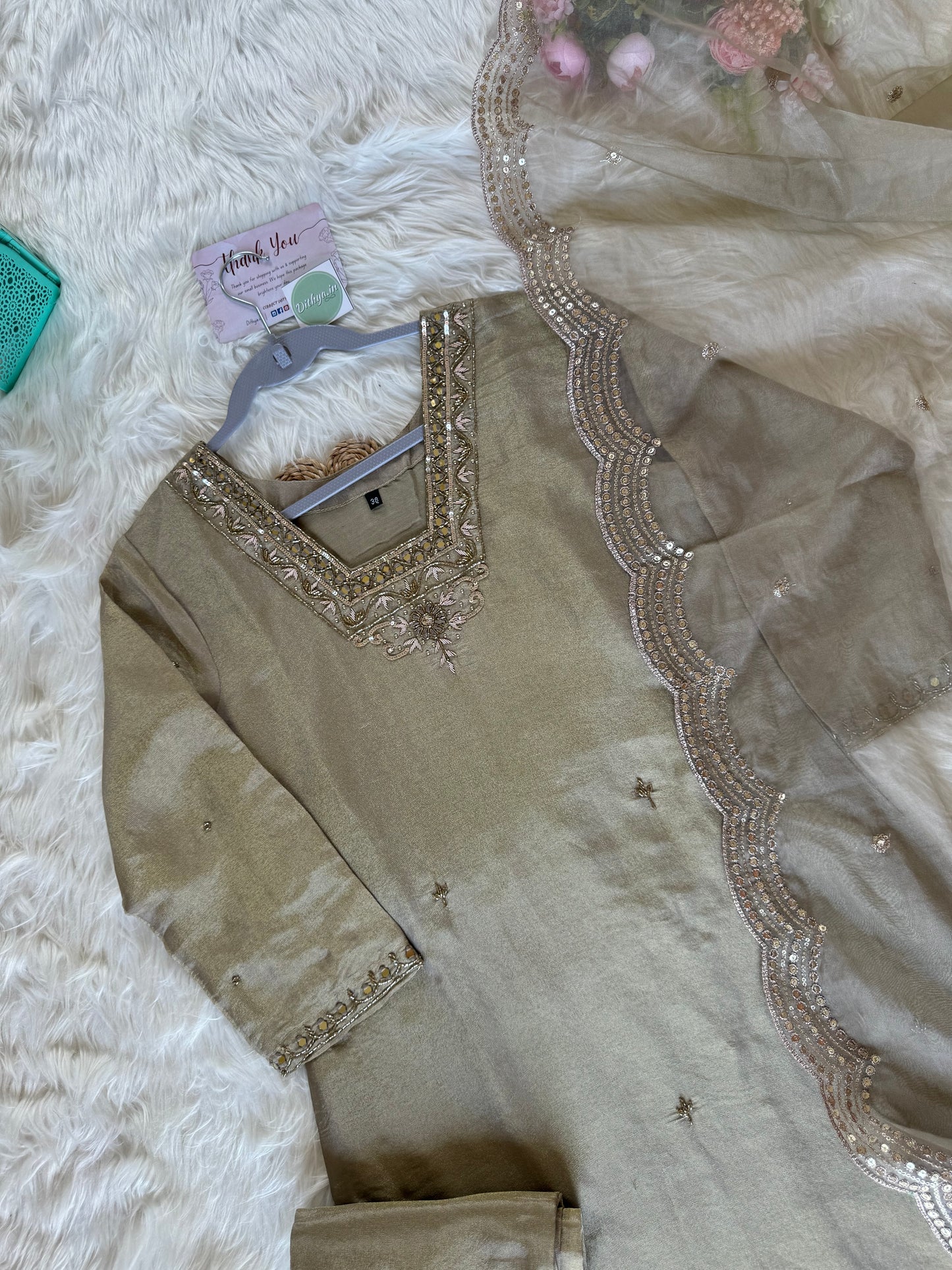 K010 - Tissue silk kurti with pants and dupatta