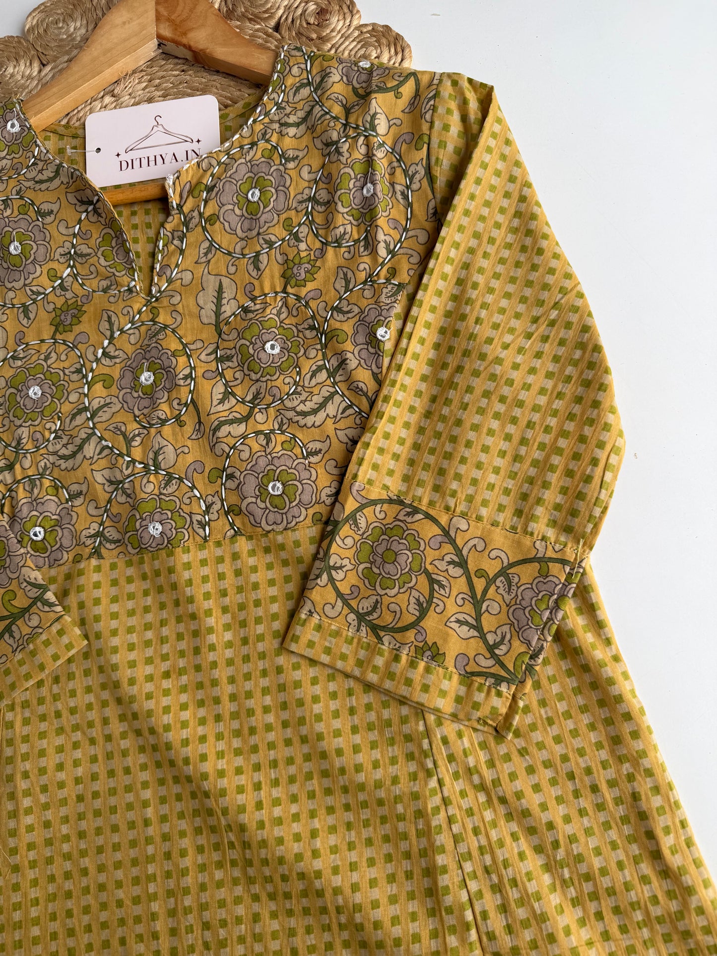 K087 - Mul cotton embroidered Aline Kurti with pants