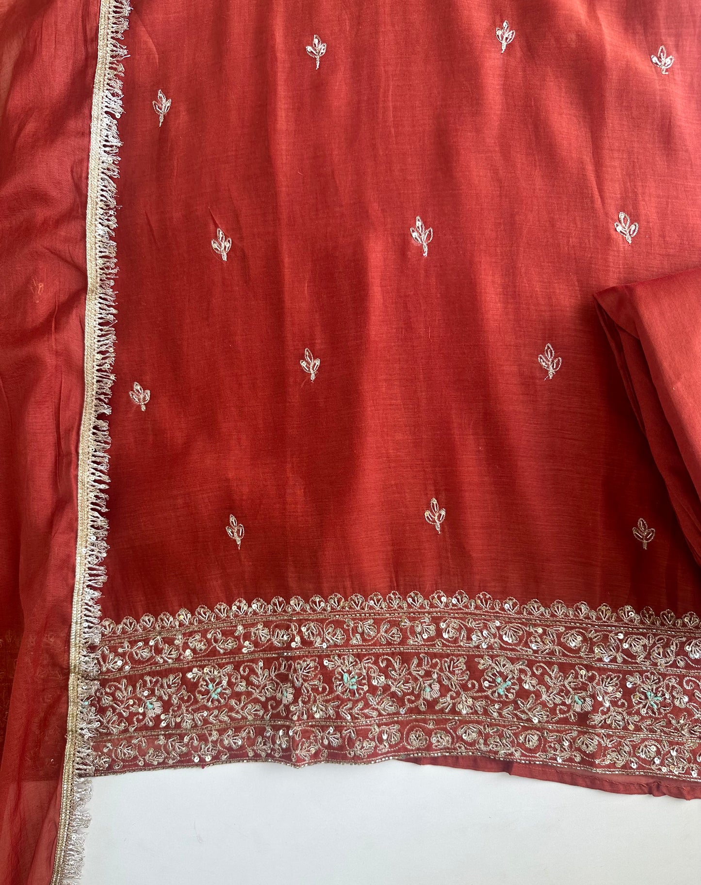 K430 - Mul Chanderi handwork Anarkali with pants and dupatta in 2 colours