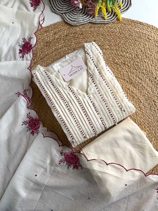 K333 - Mul cotton embroidered Anarkali with pants and dupatta