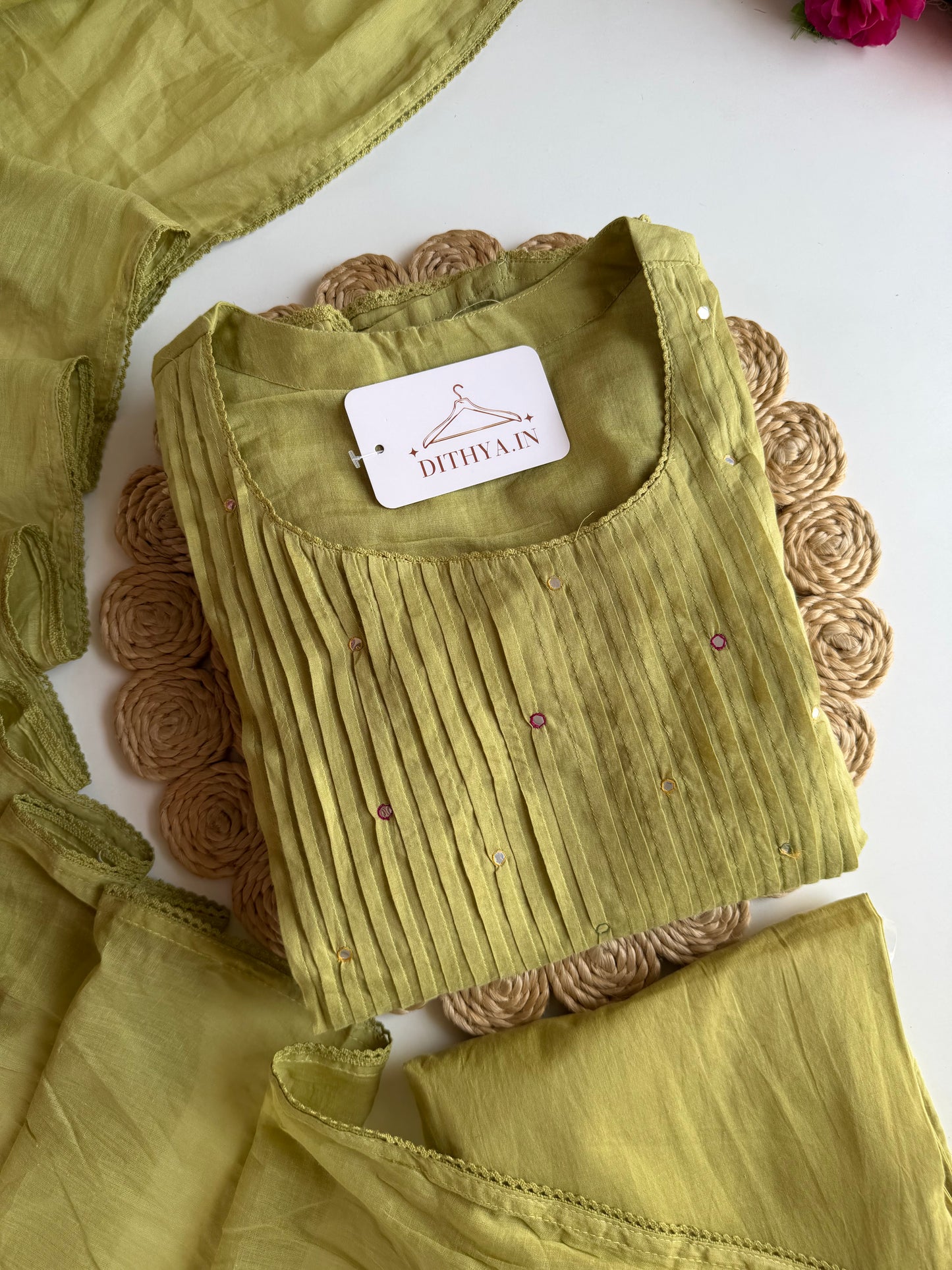 K010 - Mul cotton embroidered Anarkali with pants and dupatta in 2 colours