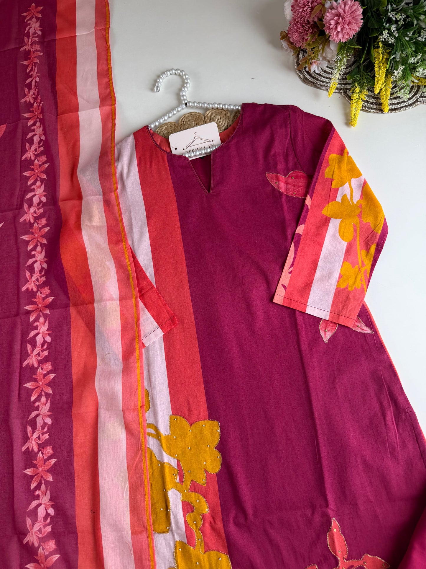 K666 - Mul cotton printed straight Kurti with pants and dupatta