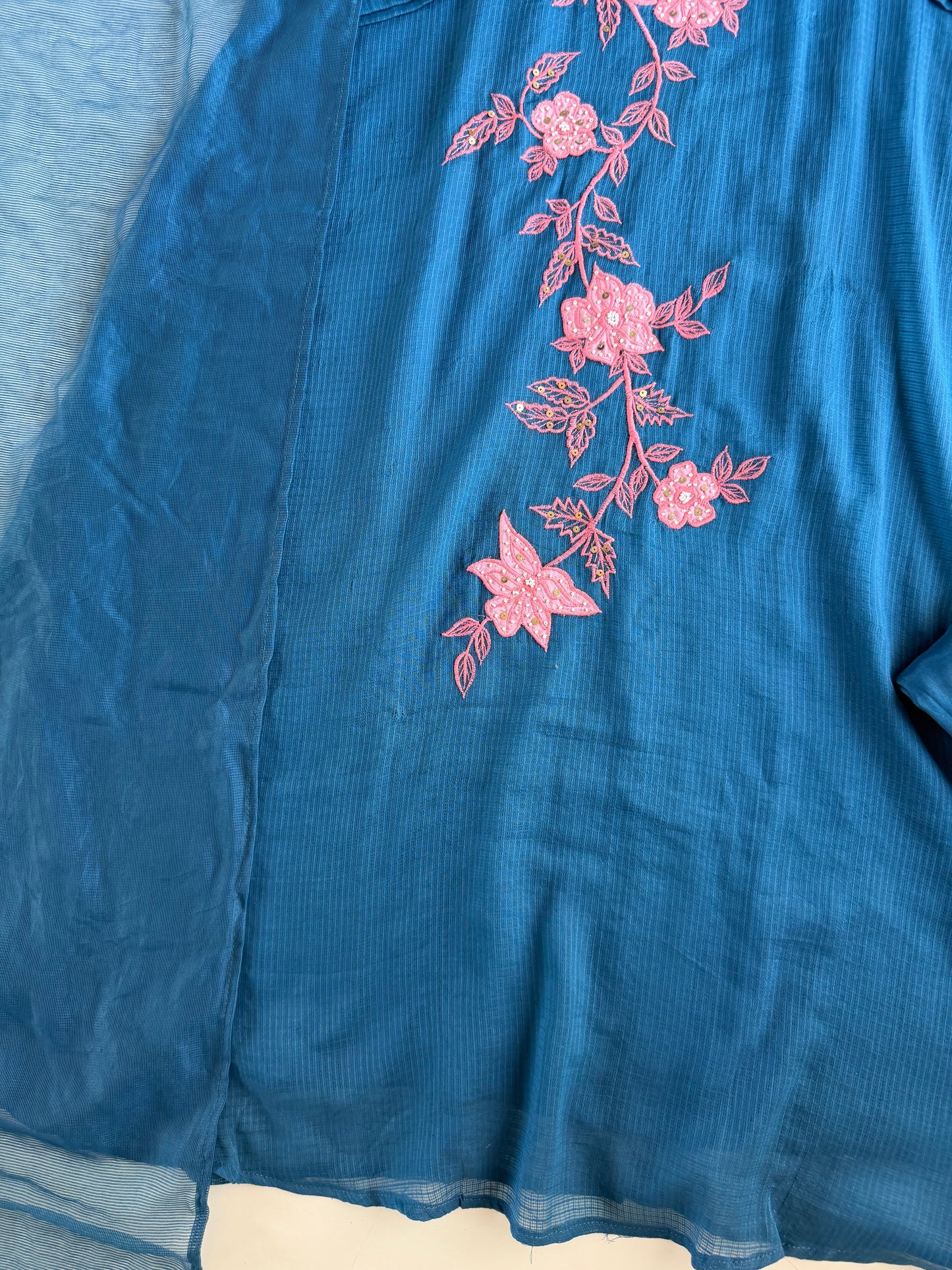 K390 - Kota doriya handwork appliqué Aline Kurti with pants and dupatta