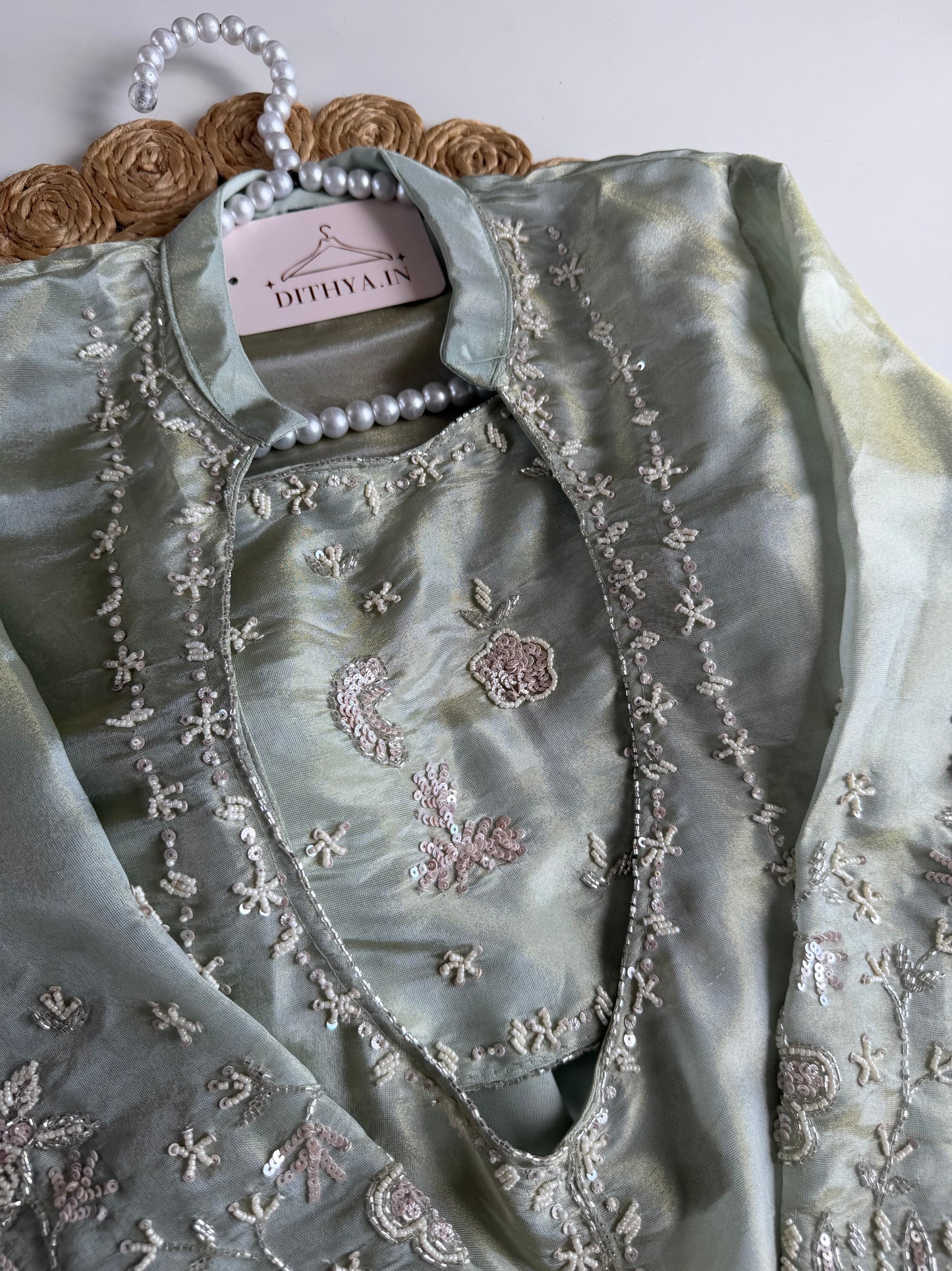 K140 - Tissue  silk handwork coord set (Inner and palazzo)