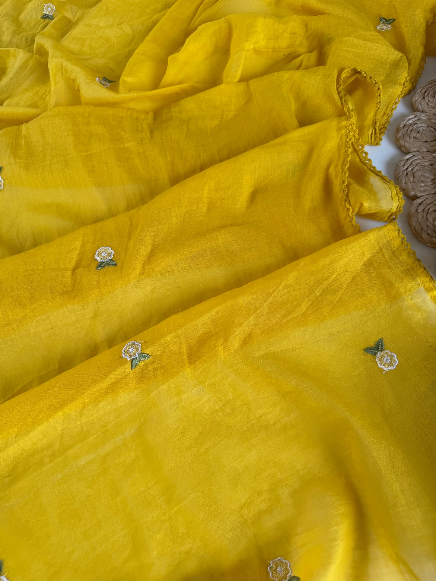 K631 - Mul cotton embroidered Aline Kurti with pants and dupatta