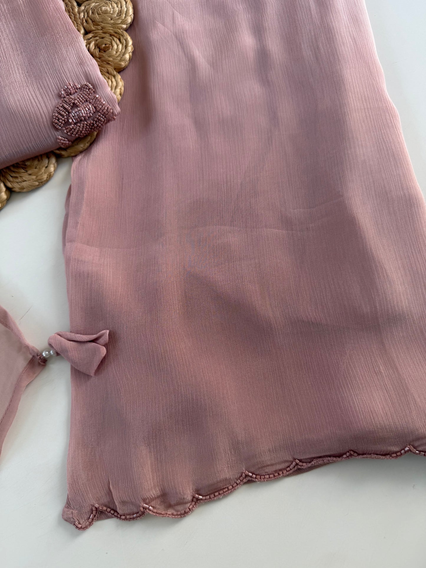 K104 - Pure Chinnon handwork short Kurti with divider pants and dupatta