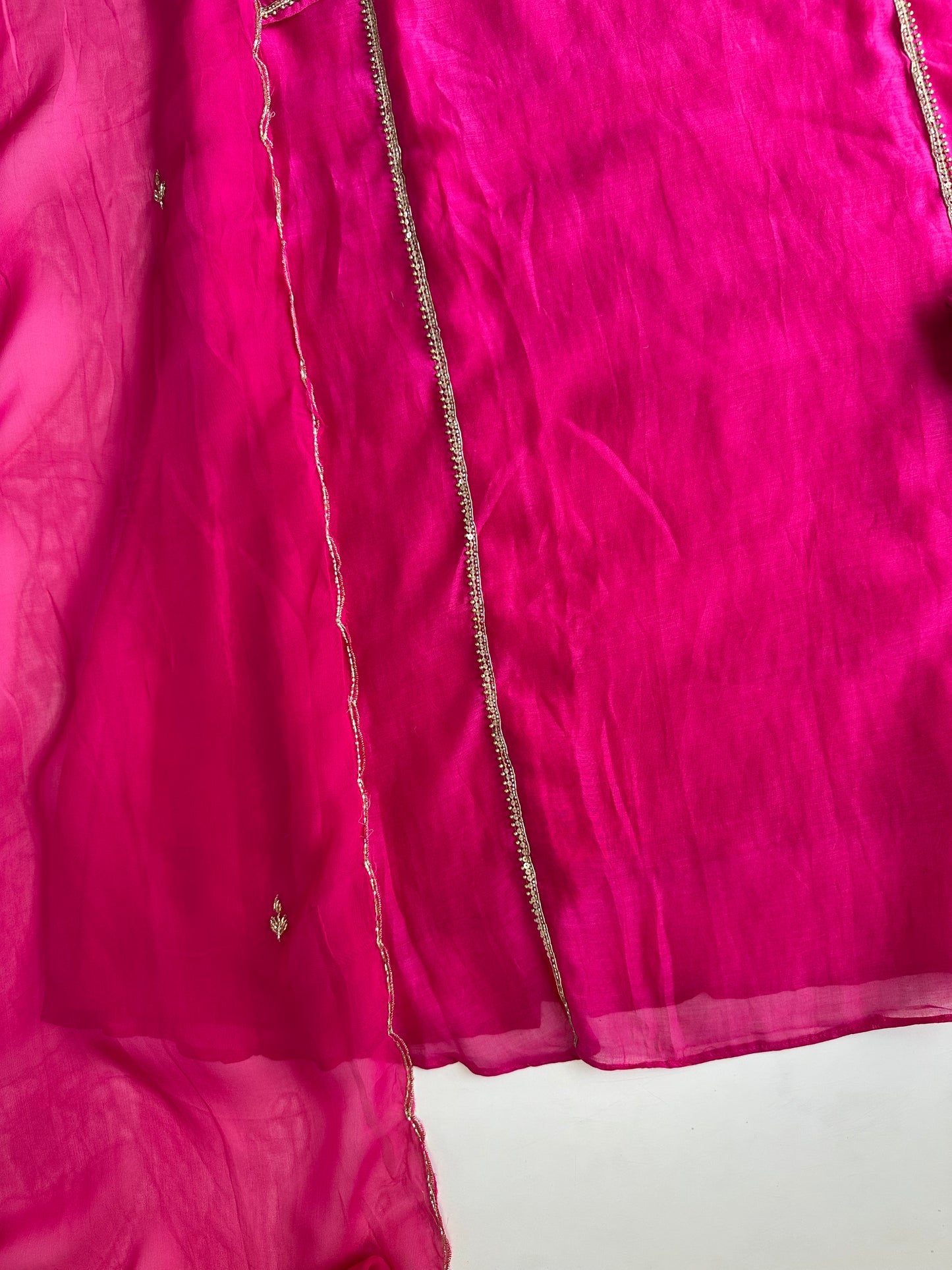 K228 - Mul Chanderi handwork Aline Kurti with pants and dupatta