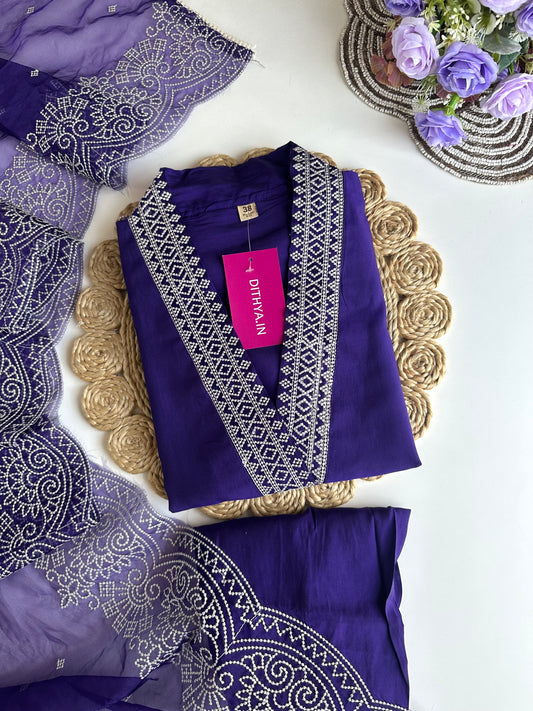 K100 - Roman silk Embroidered straight kurti with pants and dupatta
