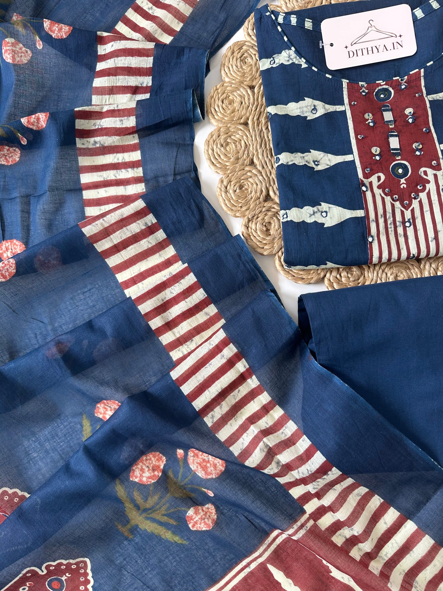 K694 - Mul cotton printed straight Kurti with pants and dupatta