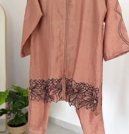 K534 - Tissue silk cutwork coord set in 2 colours