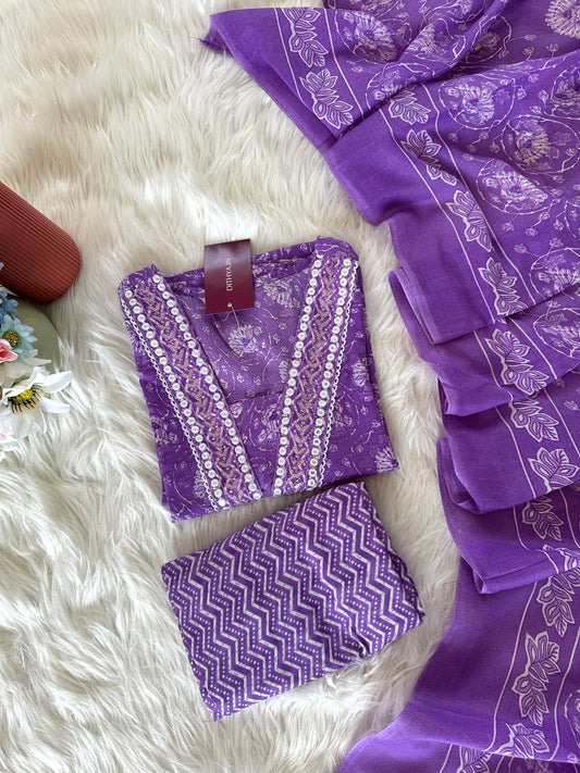 K373 - Cotton printed straight Kurti with pants and dupatta