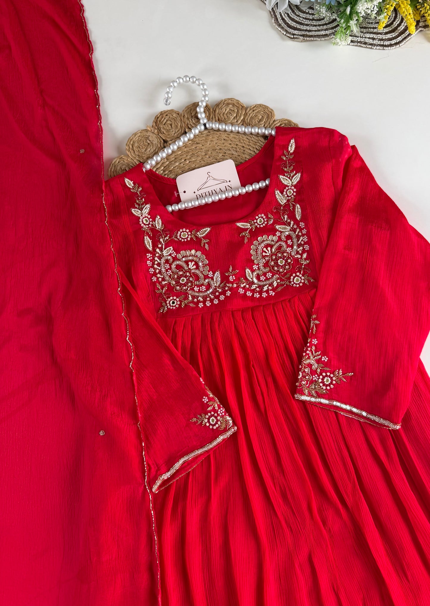 K529 - Pure Chinnon handwork Anarkali with pants and dupatta