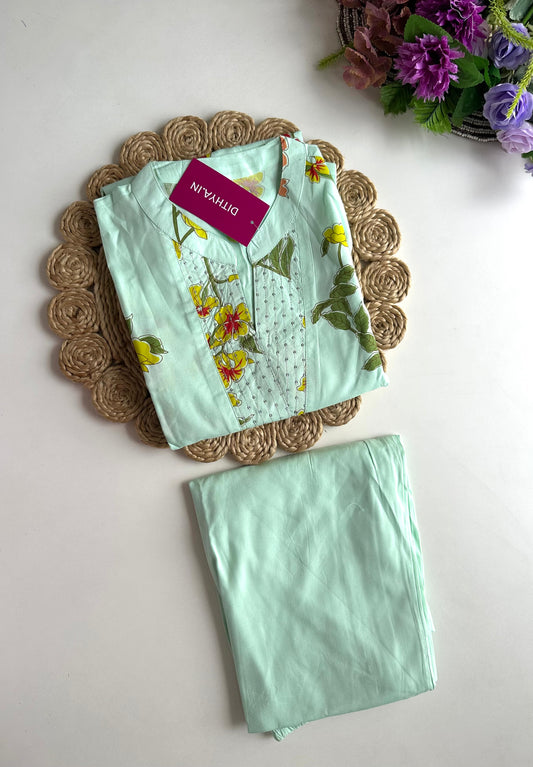 K414 - Cotton floral Aline Kurti with pants