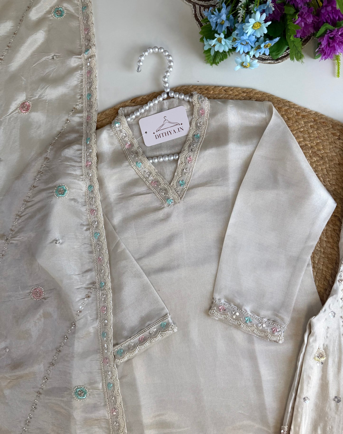 K569 - Tissue silk straight Kurti with heavy palazzo and dupatta