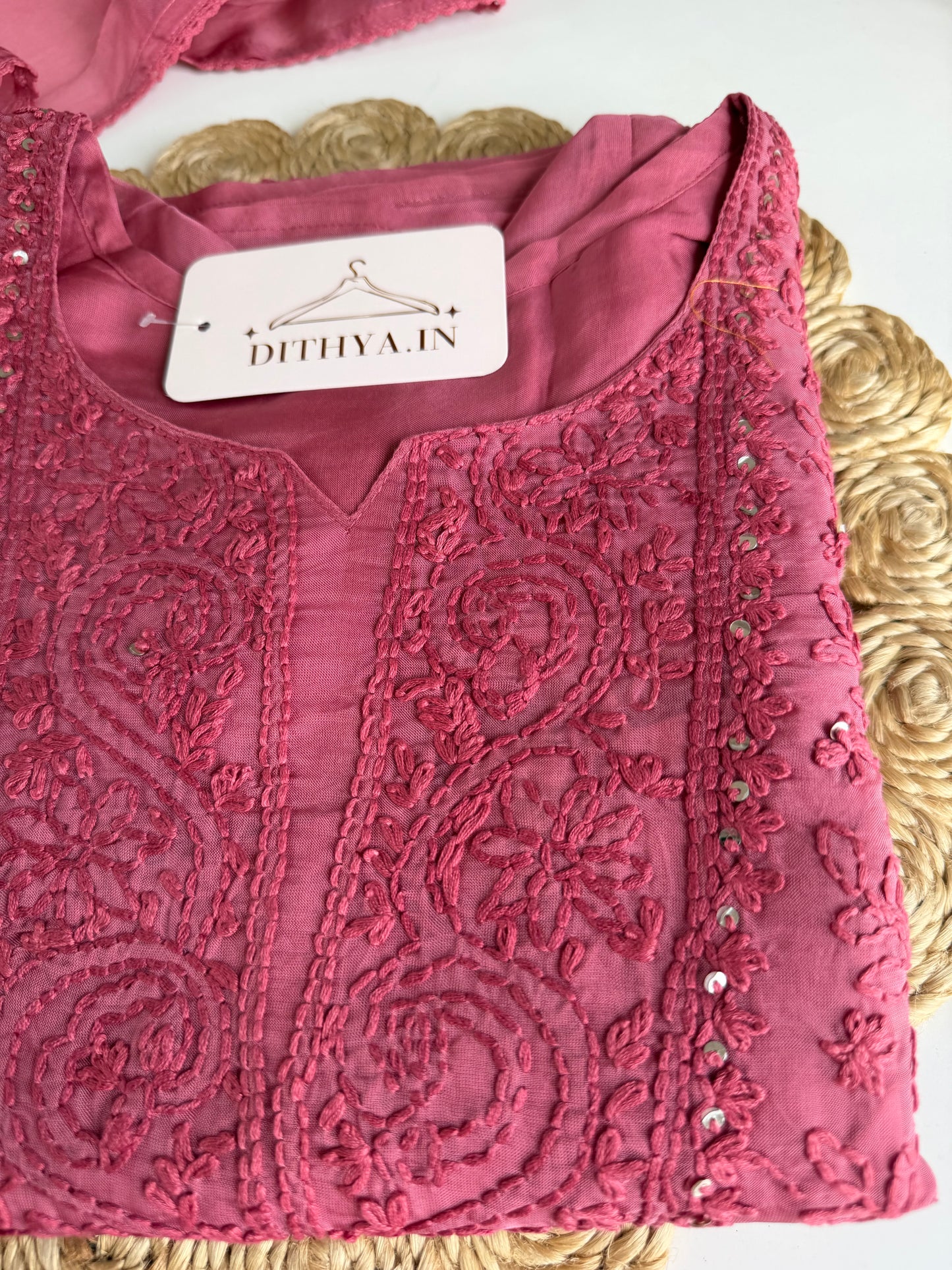 K654 - Viscose organza embroidered straight Kurti with pants and dupatta