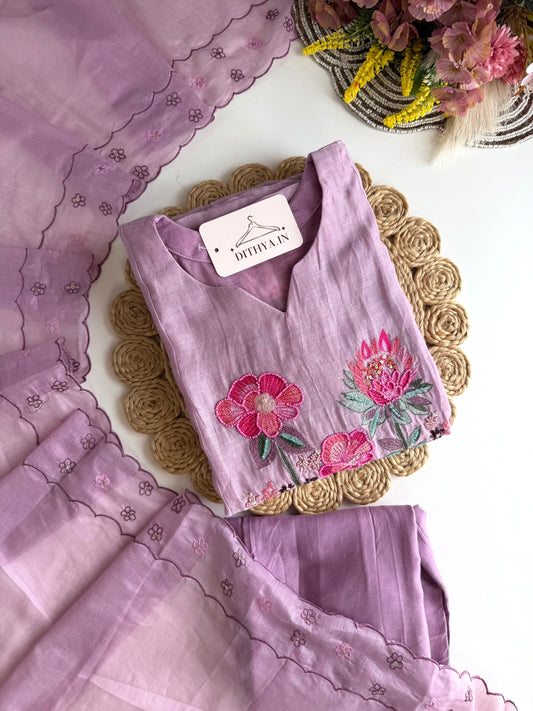 K478 - Mul chanderi handwork Anarkali with pants and dupatta