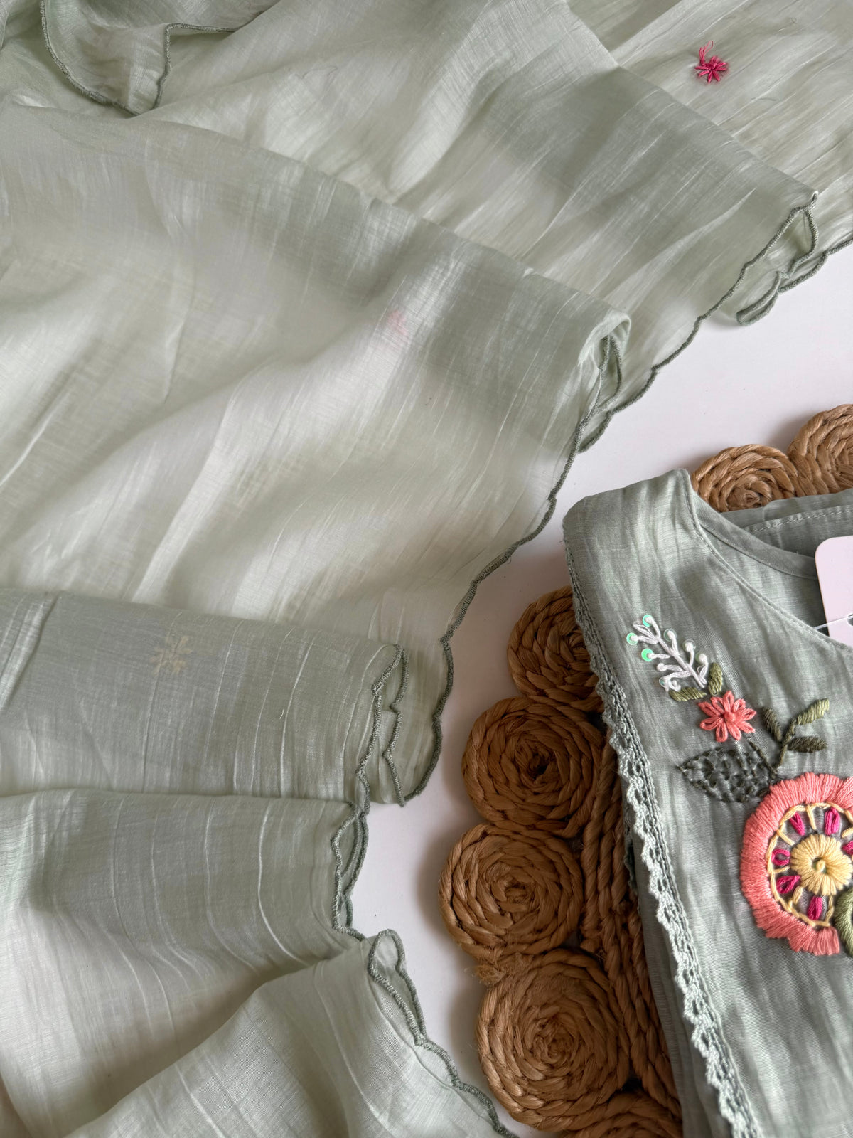 K542 - Mul chanderi embroidered Anarkali with pants and dupatta