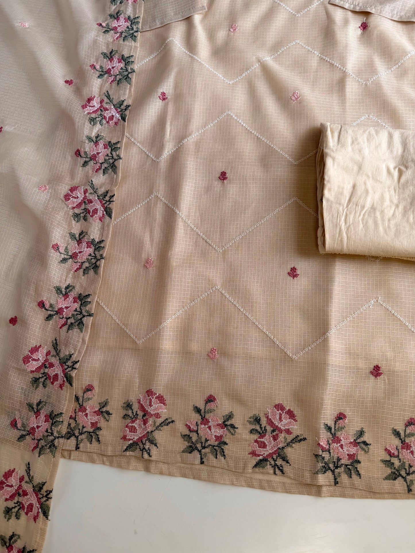 K220 - Kota doriya cross stitch embroidery straight Kurti with pants and dupatta
