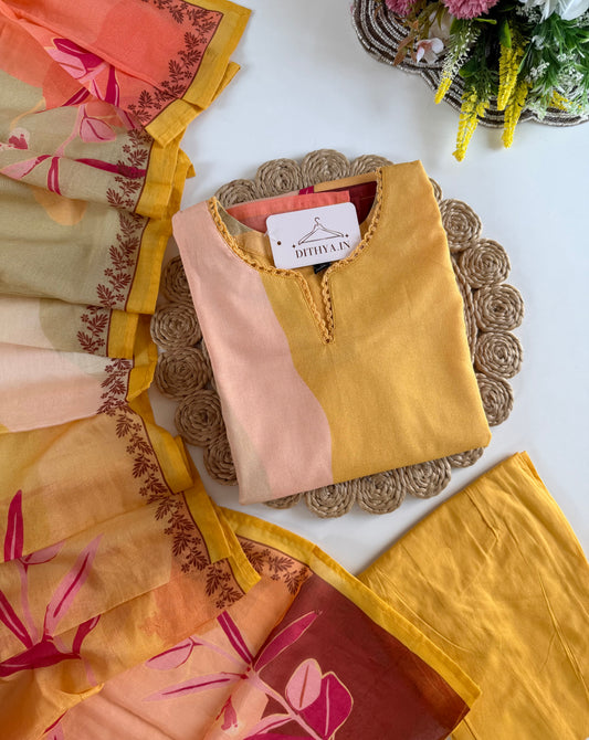 K677 - Mul cotton straight Kurti with pants and dupatta