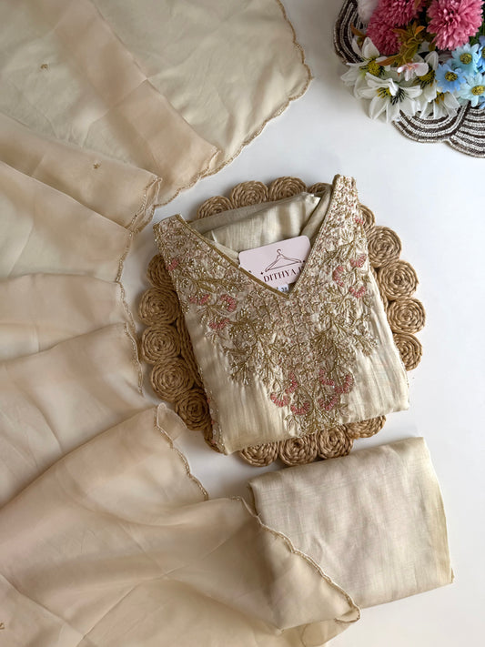 K628 - Russian silk handwork aline Kurti with pants and dupatta