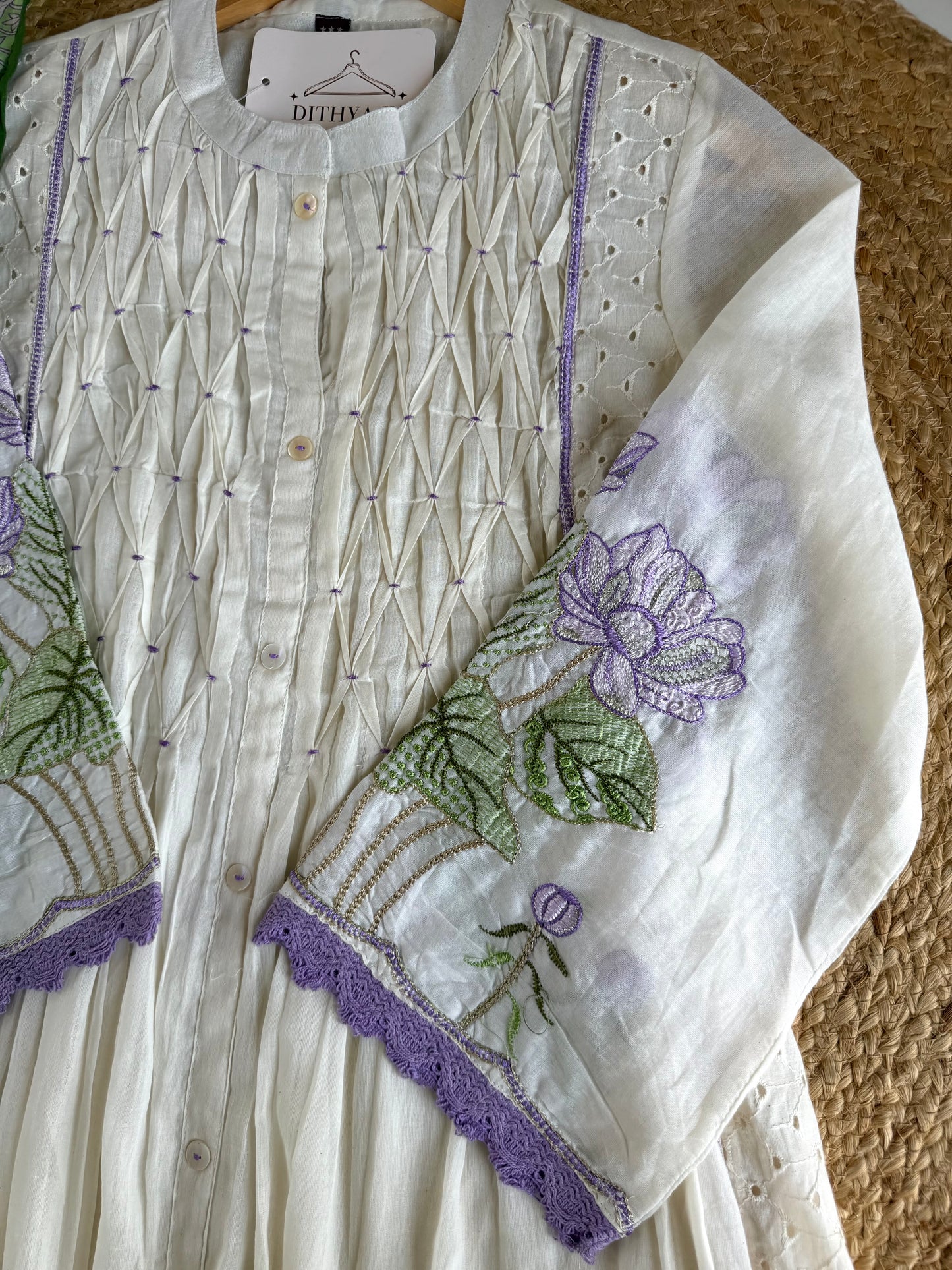 K004 - Mul cotton embroidered Anarkali with pants and dupatta