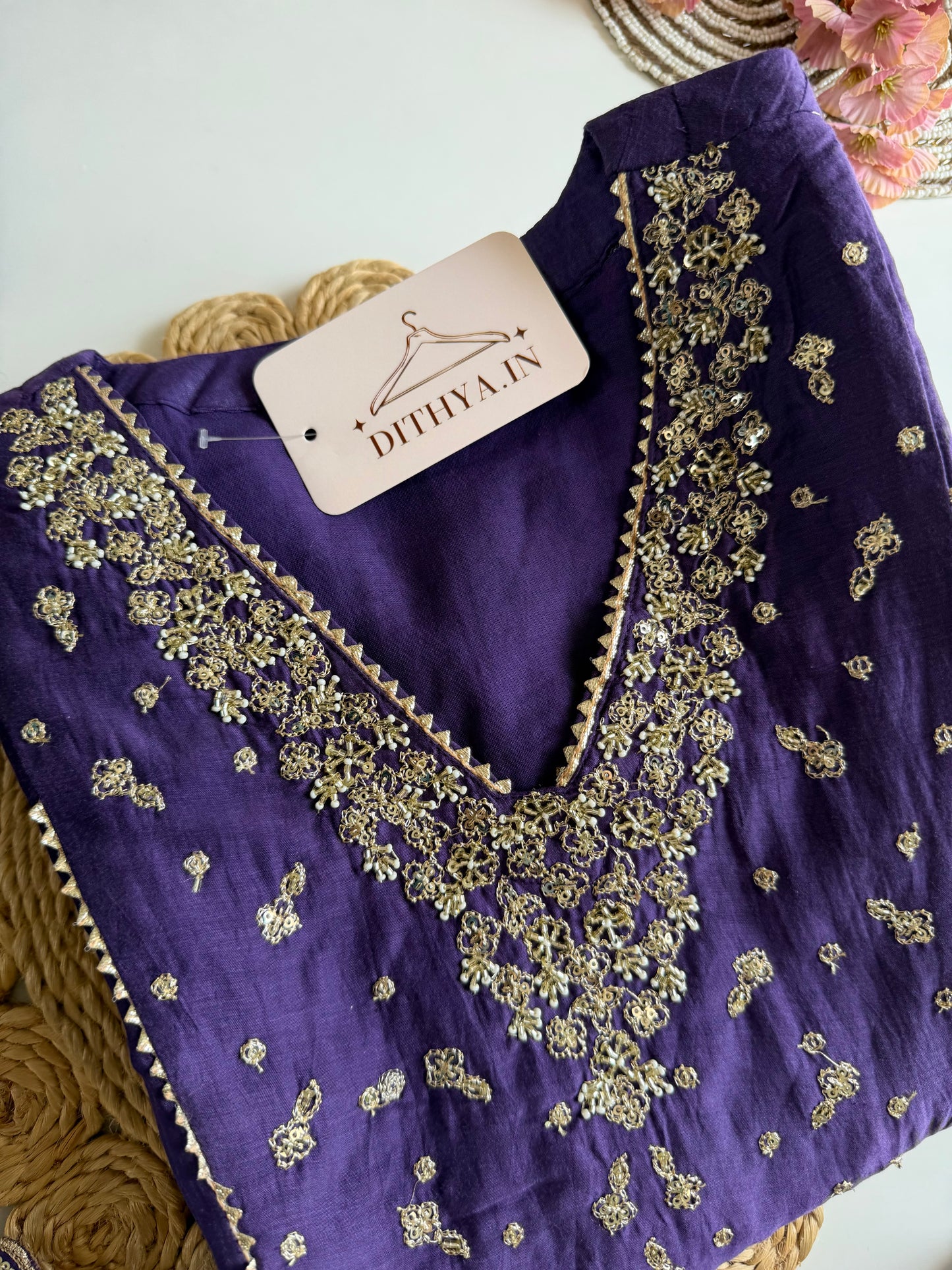 K283 - Mul chanderi embroidered Anarkali with pants and dupatta