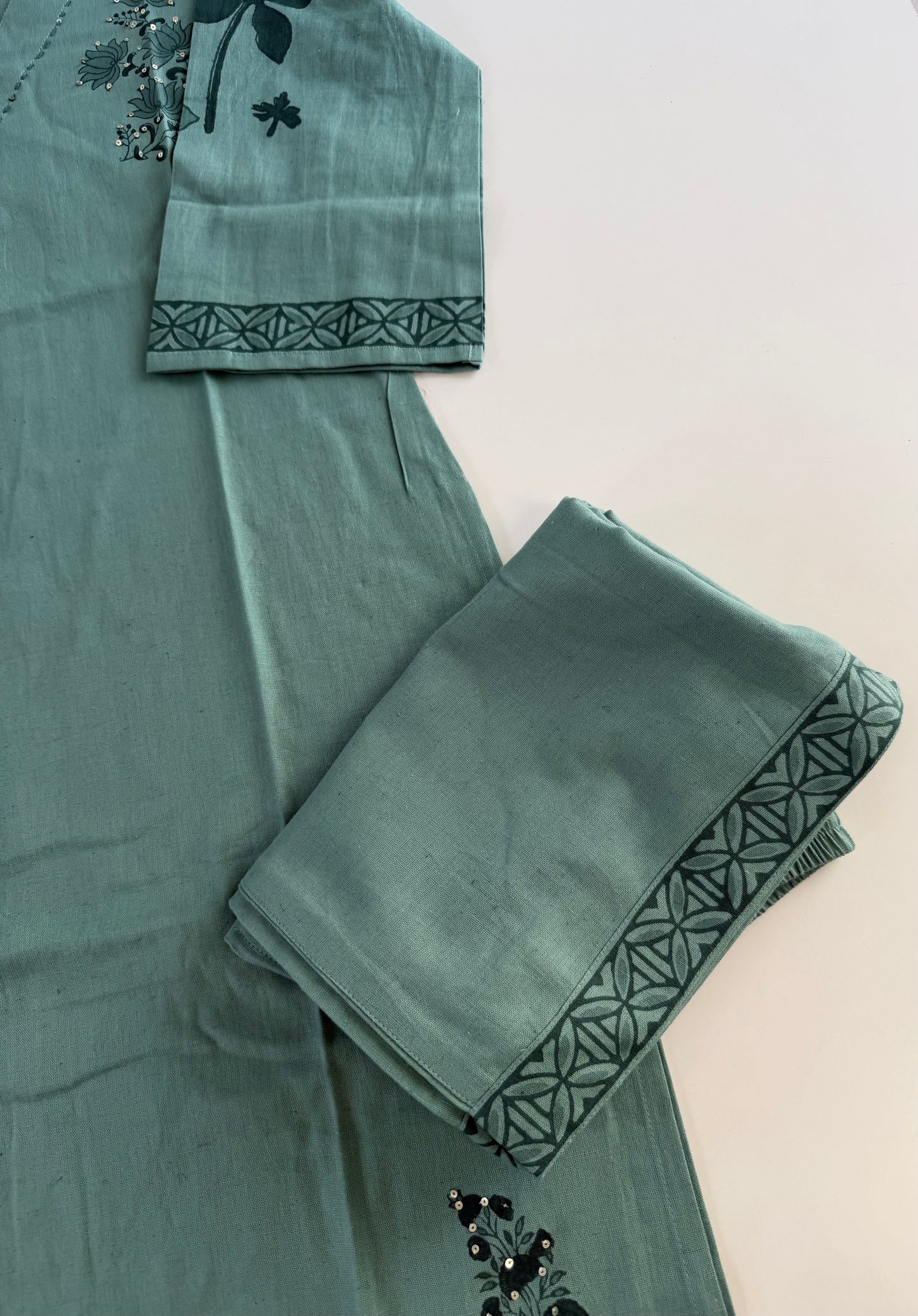 K597 - Cotton embroidered straight Kurti with pants and dupatta