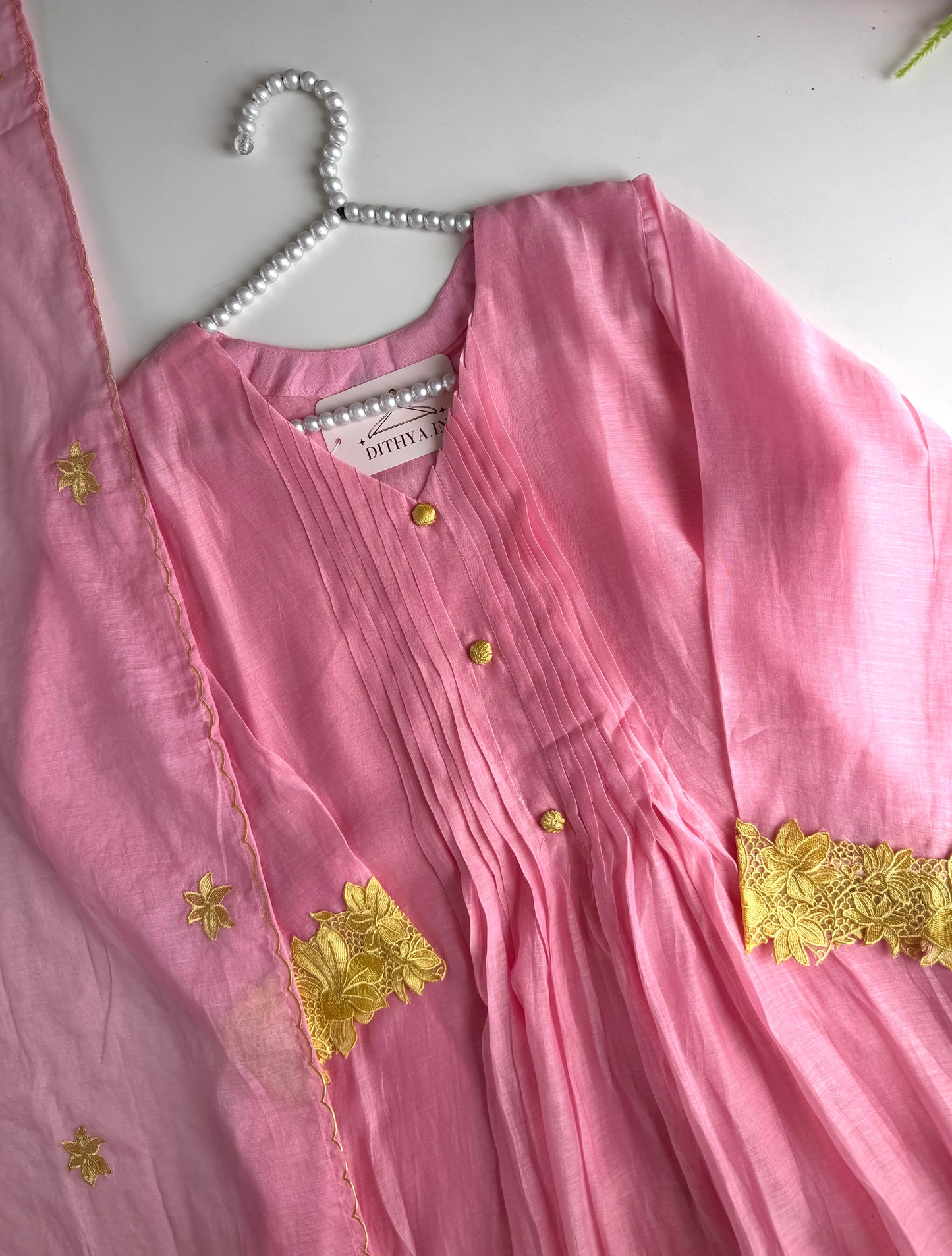 K622 - Mul chanderi appliqué embroidered Anarkali with pants and dupatta