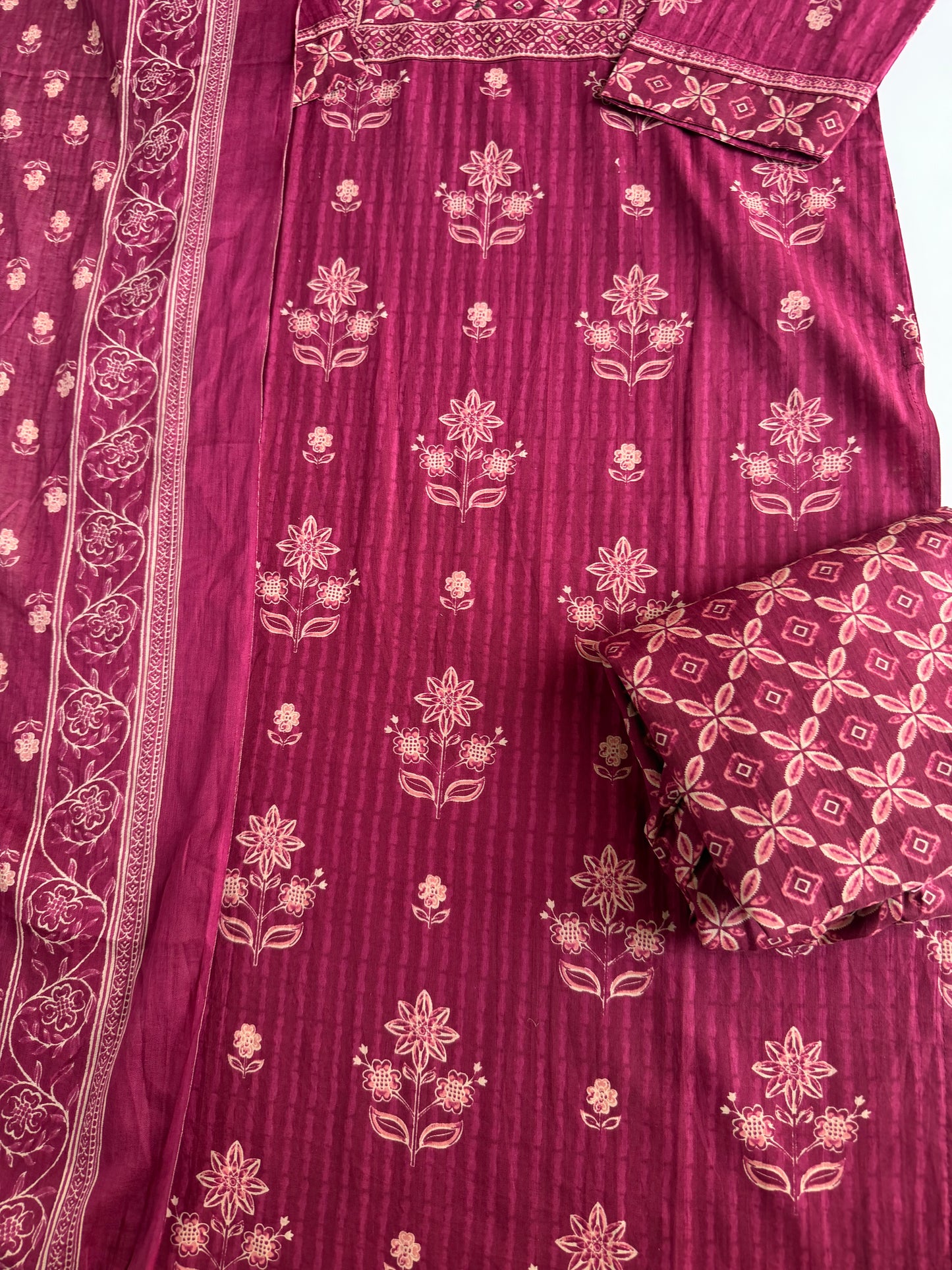 K571 - Mul cotton embroidered straight Kurti with pants and dupatta