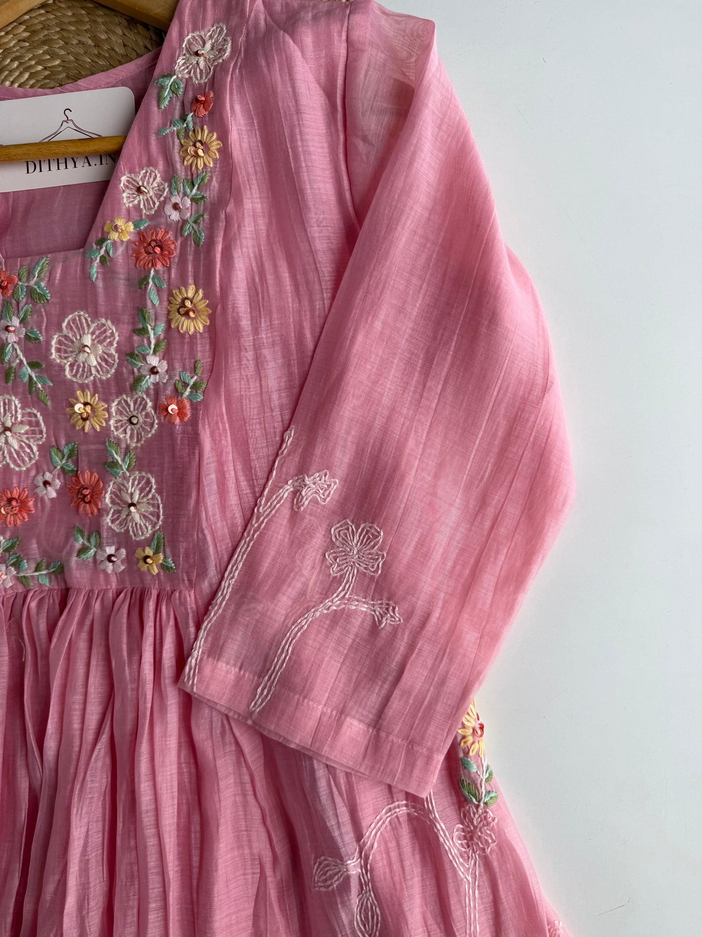 K678 - Mul chanderi embroidered Anarkali with pants and dupatta