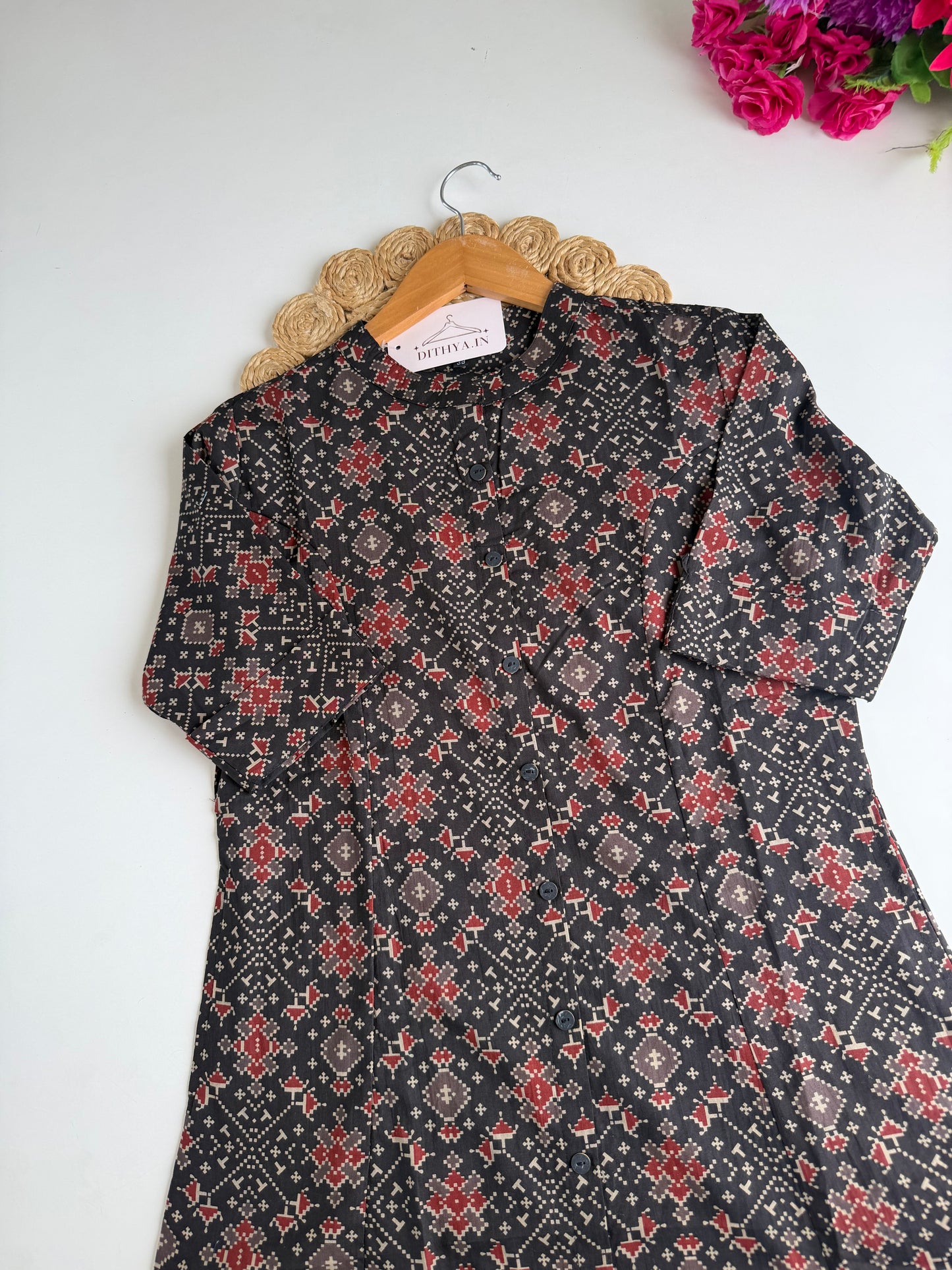 K524 - Mul cotton printed aline Kurti with pants